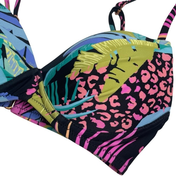 Raisins Moonshadow Printed Underwire Bikini Top Black Floral Animal Print XS New - Picture 3 of 7